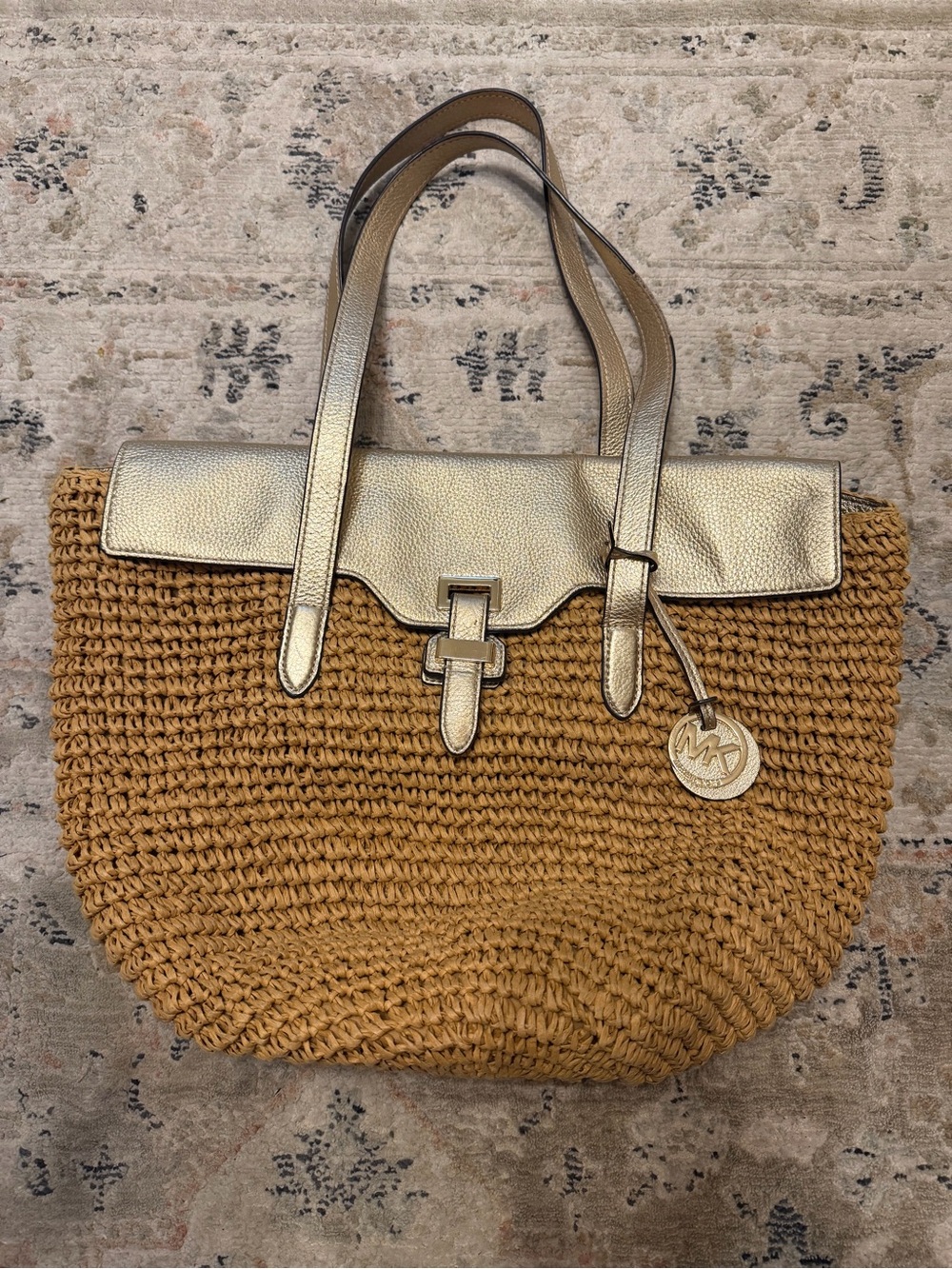 Michael Kors Metallic Gold and Tan Woven Tote